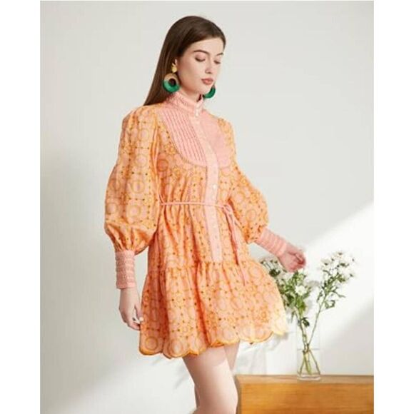 Tiptupu Bohemian Floral embroidery tunic button down dress NWT * belt not includ - Picture 1 of 15